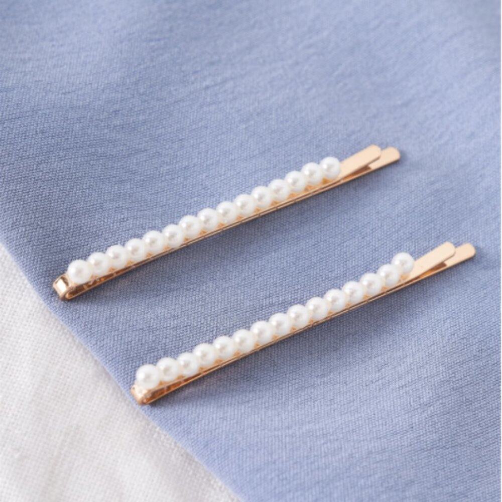 String Of Pearls Gold Metal Hair Bobby Pins - Set of 2 - Picture 2 of 6